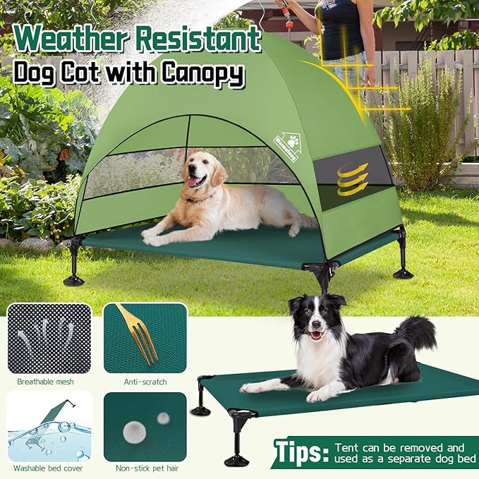 Elevated Outdoor Dog Bed with Canopy & Adjustable Feet - Larger Shade for Camping, Backyard & Patio-Mewly Pet