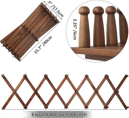 WEBI Accordion Wall Hanger,Expandable Wooden Coat Rack,Accordion Hat Rack for Wall,Accordion Hook Rack for Hats,Caps,20 Peg Hooks,Brown,2 Packs
