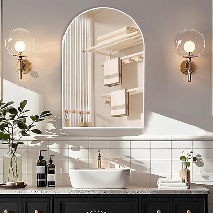 White Arch Bathroom Wall Mirror,20 x 30 Inch Arched Vanity Modern Tempered Glass Mirror for Bedroom,Living Room,Entryway