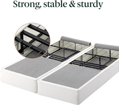 ZINUS 9 Inch Box Spring with Cover, No Assembly Mattress Foundation, Sturdy Metal Structure, Split Queen, White