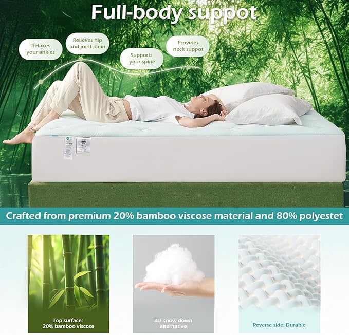 Hansleep Twin Mattress Topper Viscose Derived from Bamboo, Memory Foam Pillow Top Mattress Topper Twin with Deep Pocket, Breathable Mattress Pad for Back Pain Relief, 39" x 75", Charcoal Grey