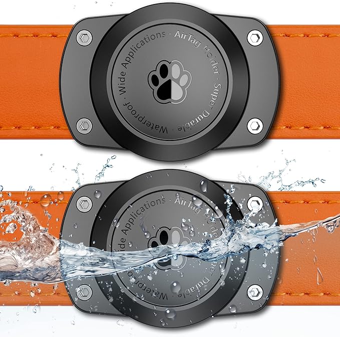 IPX8 Waterproof Airtag Dog Collar Holder [Metal Back Plate] Ultra-Durable Dog & Cat Collars Mount for AirTag, Suitable for All Widths of Collars (2 Pack)-Mewly Pet