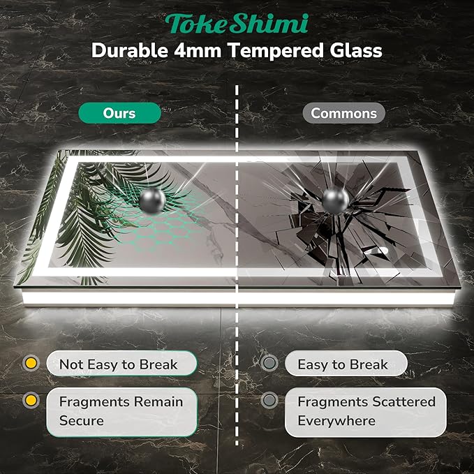 TokeShimi 30x36 LED Bathroom Vanity Mirror with Lights 3 Colors,LED Bathroom Mirror with Lights Backlit + Front Lit,Anti-Fog,HD Tempered Glass,Memory,UL Listed,Waterproof,Shatterproof