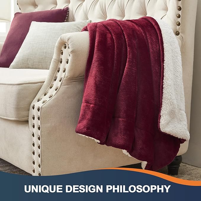 Walensee Sherpa Fleece Blanket (King Size 108”x90” Burgundy) Plush Throw Fuzzy Super Soft Reversible Microfiber Flannel Blankets for Couch, Bed, Sofa Ultra Luxurious Warm and Cozy for All Seasons