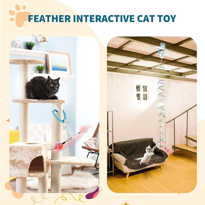 Interactive Cat Toys for Indoor Cats,Enrichment Stimulation Toys, Electric Hanging Door Clip Ribbon Kitty Toy,Automatic Play Chase Exercise Feather Toys for Bored Indoor Adult & Kitten Cats-Mewly Pet