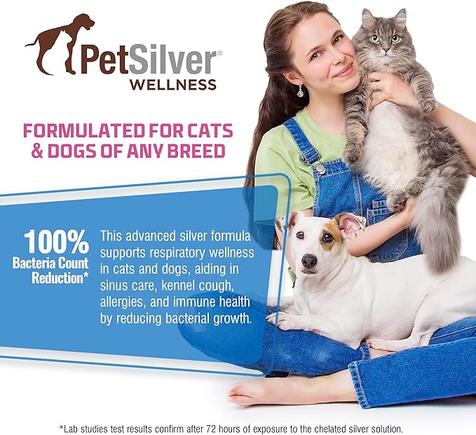 PetSilver Immune Support - Promotes Respiratory Health in Cats & Dogs, Sinus & Kennel Cough Treatment, Natural Antibiotic, Allergy Relief, Chelated Silver Formula, Easy-to-Use Dropper, USA - 2 fl oz-Mewly Pet