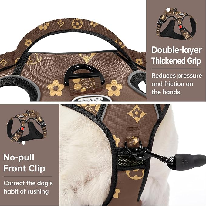 IVY&LANE No Pull Dog Harness with Leash Set, Reflective No Choke Pet Vest,Adjustable Oxford Dog Vest Harness with Easy Control Handle for Small Dogs (Dark Brown,S)-Mewly Pet
