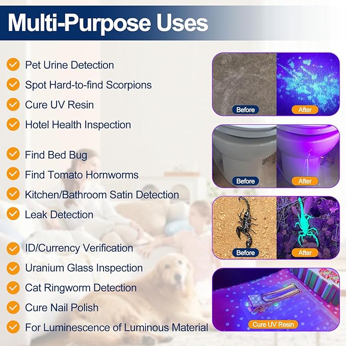 Black Light UV Light Flashlight: Vansky 395nm 12 LED 2 Pack Ultraviolet Blacklight Flashlight Mini Powerful Pet Urine Detector for Dog/Cat, Carpet Dry Stains Detection, Spot Scorpions, Resin Curing-Mewly Pet