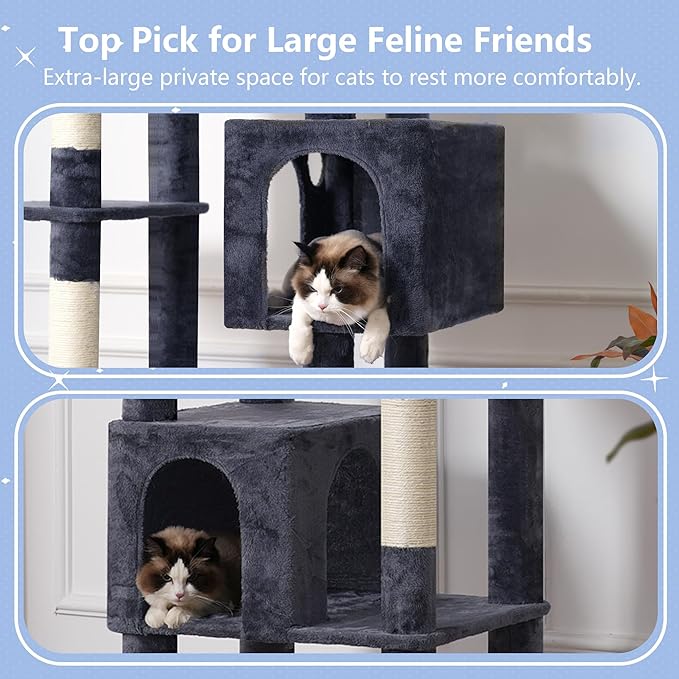 Hey-brother Tall Cat Tree Tower, Heavy Duty Scratching Posts with Large Platforms, Cozy Condos, Big Hammock, Toy Balls, Multi-Level Furniture for Indoor Adult Cats, 80.7 Inches, Smoky Gray MPJ039G-Mewly Pet