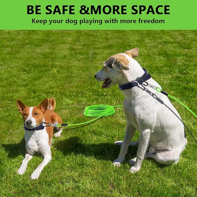 Dog Tie Out Cable 10FT-500Lbs,Heavy Duty Dog Leads&Tether for Yard with Swivel Hook,Small Large Dogs Leash Line for Outside,Rust Chew Proof Dogs Run Cable for Outdoor Camping (Green, 10FT)-Mewly Pet