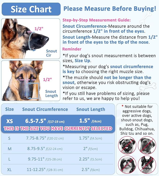 LUCKYPAW Dog Muzzle, Soft Muzzles for Large Medium Small Dogs to Prevent Biting Chewing with Ring and Adjustable Strap for Vet Visit Training (Black, XS)-Mewly Pet