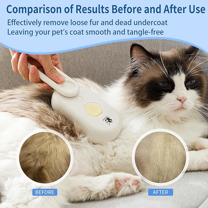Cat Steam Brush for Shedding,4 in 1 Grooming Brush for Cats and Dogs,Deshedding,Massage,Cleaning & Anti-Static All In One,Suitable for Long & Short Haired Pets,Includes Waterless Shampoo,Blue-Mewly Pet