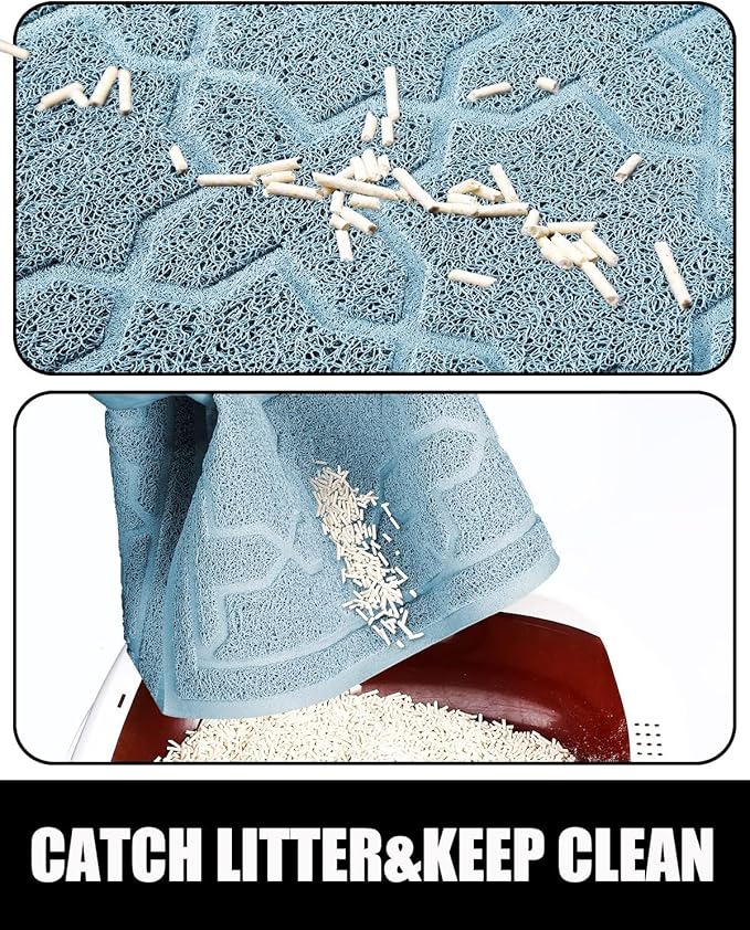 Yimobra Cat Litter Mat, 24"x20" Litter Mat with Litter Lock Mesh, Soft Cat Litter Mat Litter Trapping Mat, Easy to Clean, Non-Slip, Water Resistant, Litter Free Floors, Tea Blue-Mewly Pet