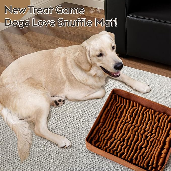 Snuffle Mat for Dogs, Dog Puzzle Mat, Interactive Dog Toys for Enrichment,Sniff Mats with Non-Slip Backing,Suitable for Breeds and Sizes of Dogs (Brown, 17" X 15")-Mewly Pet