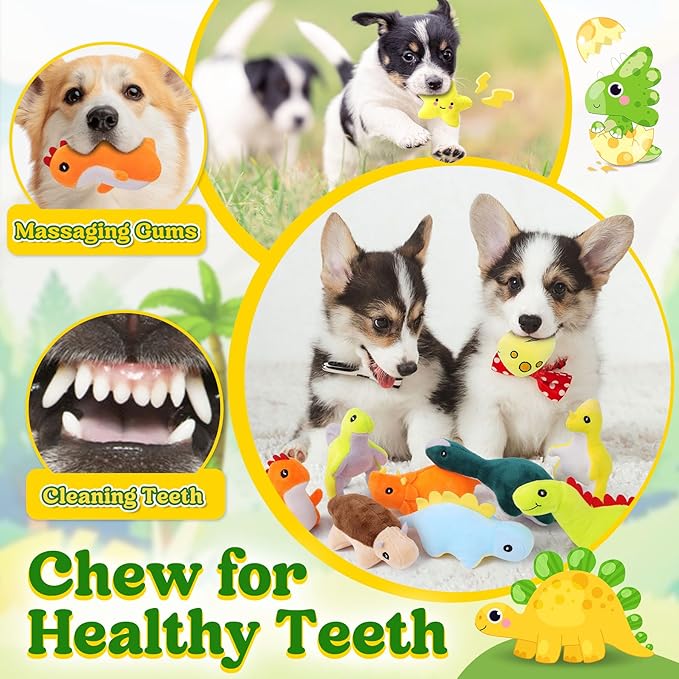 20-Pack Adorable Dinosaur Puppy Toys – Distinct Dino-Themed Squeaky Dog Toys for Small Dogs to Keep Them Busy, Interactive Chew Toys for Mental Stimulation & Gentle Teeth Cleaning-Mewly Pet