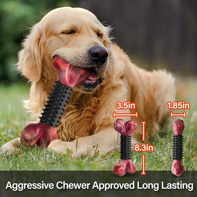 Apasiri Dog Toys for Aggressive Chewers with Bacon Flavor: 8" Indestructible Chew Bones for Large Breeds, Tough Nylon & Rubber Dog Toys Keep Them Busy, Interactive Play - 2-Pack-Mewly Pet