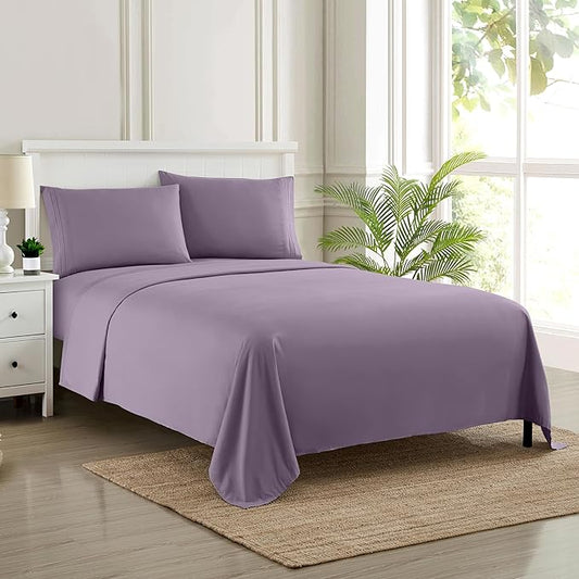 King Size Sheets - Breathable Luxury Bed Sheets with Full Elastic & Secure Corner Straps Built In - 1800 Supreme Collection Extra Soft Deep Pocket Bedding Set, Sheet Set, King, Plum