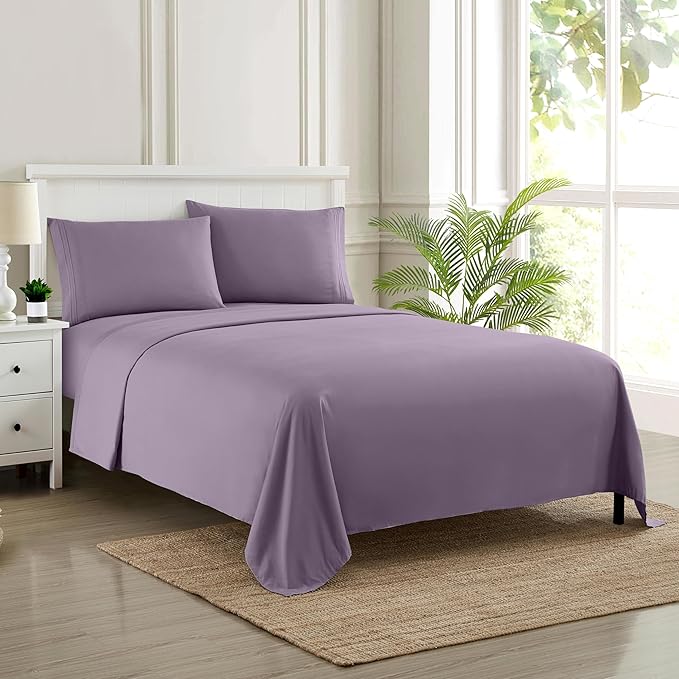 Full Size Sheet Sets - Breathable Luxury Sheets with Full Elastic & Secure Corner Straps Built In - 1800 Supreme Collection Extra Soft Deep Pocket Bedding Set, Sheet Set, Full, Plum