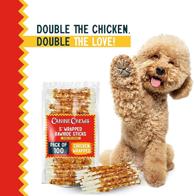 Canine Chews 5" Double Wrapped Chicken Dog Treats - 100 (Pack)-Mewly Pet