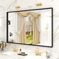 48x30 Inch Black Metal Framed Bathroom Mirror for Wall, Black Matte Rectangle Bathroom Vanity Mirror, Square Corner, Anti-Rust, Tempered Glass, Hangs Horizontally or Vertically