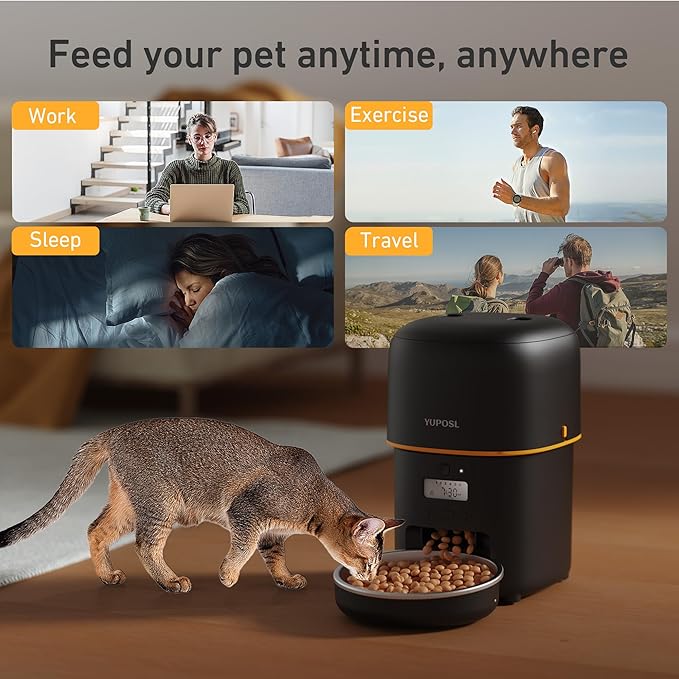 Automatic Cat Feeder - 2L Cat Food Dispenser, Timed Auto Pet Feeder with 180-day Battery Life, 1-6 Meals Per Day, 1-16 Portion, Desiccant Bag Keeps Dry Food Fresh, Also for Small Dogs-Mewly Pet