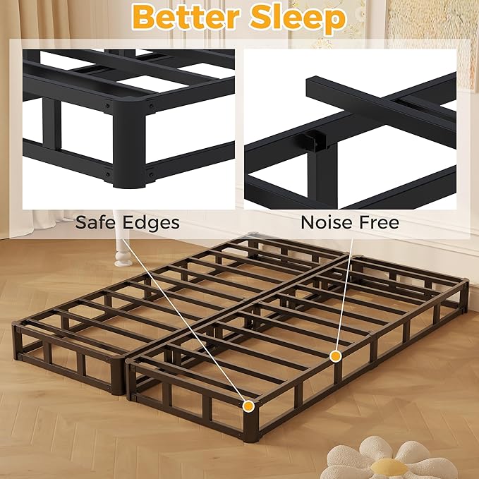Split King Box Spring 5 Inch, Easy Assembly Bed Foundation, Heavy Duty Low Profile Metal Box Spring King with Fabric Cover, Noise Free