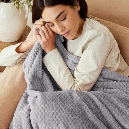 Exclusivo Mezcla Fleece Bed Blanket Queen Size, Super Soft and Warm Blankets for Couch, Sofa and Bed Waffle Textured, Cozy, Fuzzy and Lightweight (Light Grey, 90x90 Inches)