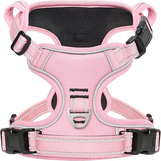 Timos Dog Harness, 3 Snap Buckles No-Pull Soft Padded Dog Vest with 2 Metal Leash Clips, Adjustable Reflective No Choke Pet Harness with Easy Control Handle for X-Small Dogs,Pale Pink,XS-Mewly Pet