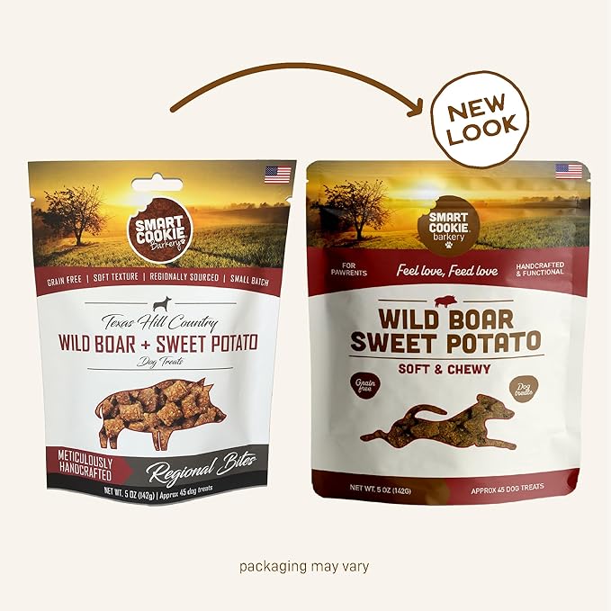 Smart Cookie All Natural Dog Treats - Wild Boar & Sweet Potato - Training Treats for Dogs with Allergies, Sensitive Stomachs - Soft Dog Treats, Chewy, Grain Free, Made in USA - 5oz Bag, Pack of 3-Mewly Pet