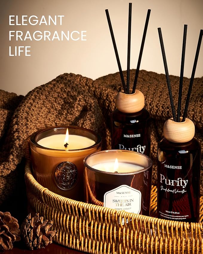 M&SENSE Madagascar Vanilla Reed Diffuser Set: 6.3 fl oz Non-Toxic Aroma Set with Sticks, Long-Lasting Natural Essential Oil Gifts for Bedroom, Shelf Decor & Small Spaces