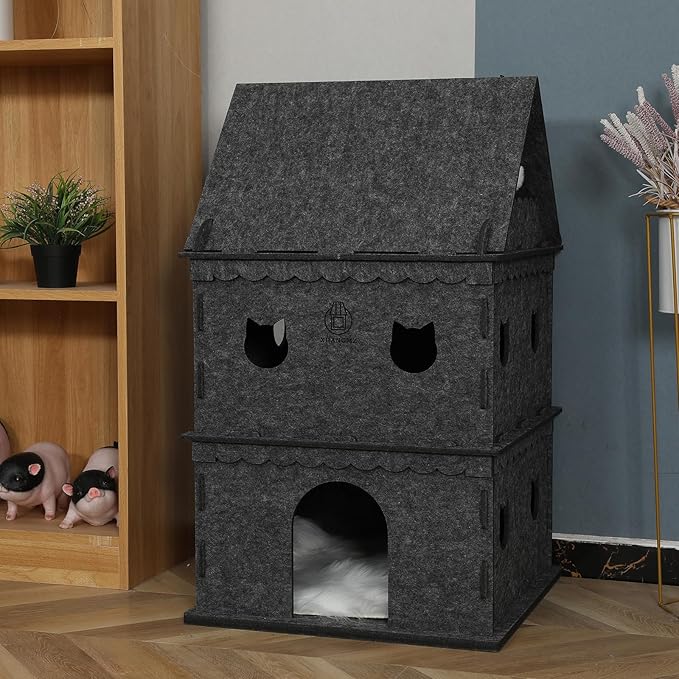 3-Tier Indoor Cat Apartment，Cozy Pet Cat Bed, Hideaway, and Sturdy Cat Castle for Multiple and Large Cats-Mewly Pet