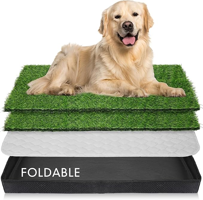 35'' x 22.6'' Dog Grass Pad Large Patch Potty with 2 Artificial Dog Grass Washable Puppy Pee Pad Foldable Dog Litter Box Indoor Outdoor Dog Potty Portable Pet Loo for Travel Balcony-Mewly Pet