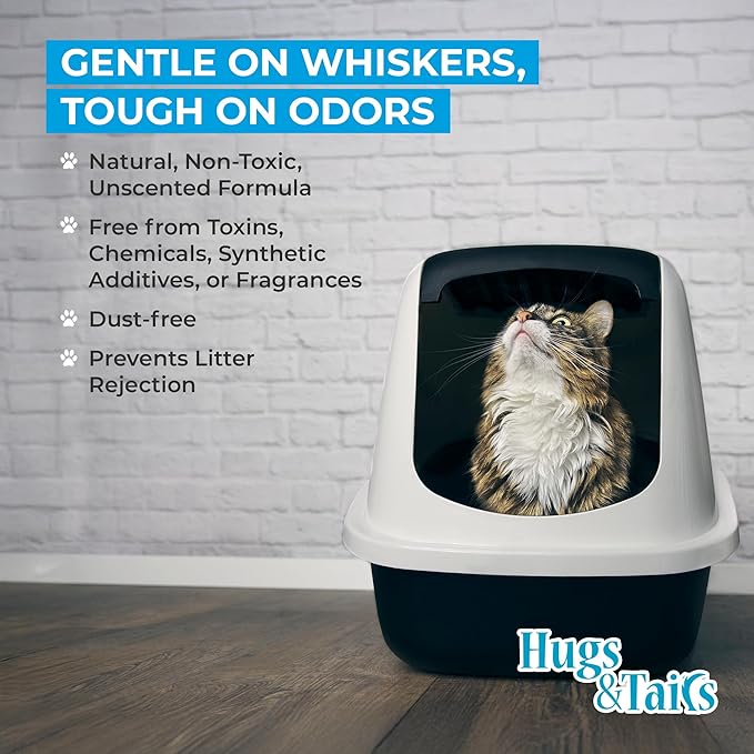 Cat Litter Deodorizer – Pet Safe Odor Eliminator & Housebreaking Supplies for Cats, Kittens, & Small Pets – Natural, Unscented, Non Toxic, Low Dust, 1 lb, by HugsandTails-Mewly Pet