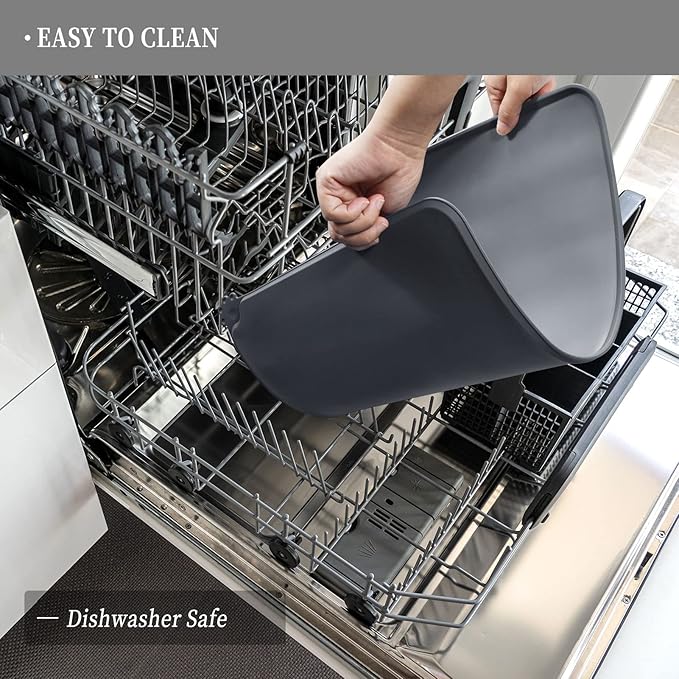 Waterproof Pet Feeding Mat with High Raised Edges, Heavier and Thicker Placemats for Cat Dog Water Bowl with BPA Free, Dogs Cats Food Mats for Messy Drinkers to Prevent Spill and Protect Floors-Mewly Pet