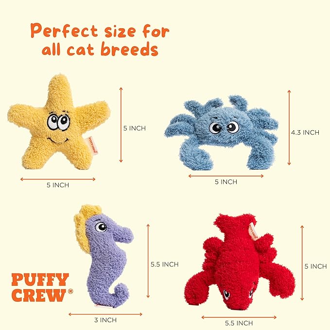 4 Pack Interactive Catnip Cat Plush Toy, Ocean Theme Set, 5'', for All Breed Size Cats (4 in 1)-Mewly Pet