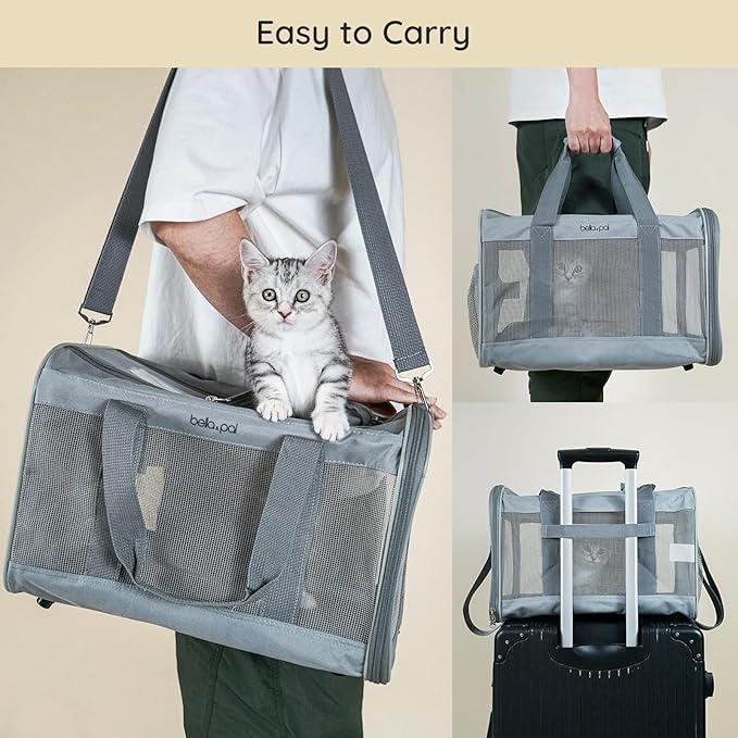BELLA & PAL Cat Carrier Travel Bag, Airline Approved Lightweight Cat Carrier, Soft Sided Pet Carrier for Puppy Dogs Up to 18lbs, Collapsible Kitten Bag with Removable Waterproof Mat, Ventilated Mesh-Mewly Pet
