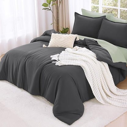 Litanika Dark Grey Comforters Oversized Queen Size, 3 Pieces Lightweight Solid Bedding Comforter Set, All Season Fluffy Bed Set (98x98In Comforter & 2 Pillowcases)
