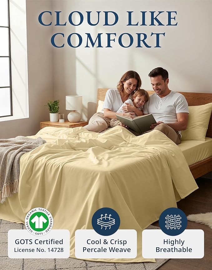 LANE LINEN 100% Organic Cotton King Size Bed Sheets, All Season Soft & Comfy Fully Elasticized Mercized Cotton King Sheets, 15" Deep Pocket Luxury Bed Sheets King Size- Vanilla