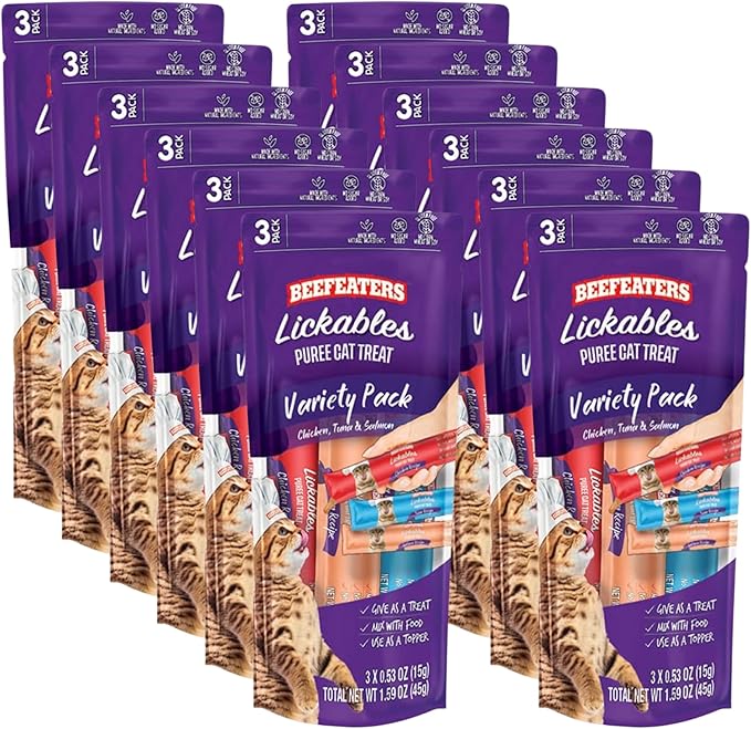 Beefeaters Cat Treats Lickable Puree 1.59oz (12-Pack) – Chicken, Grain-Free, Taurine-Enriched, Ideal for Training & Interactive Feeding-Mewly Pet