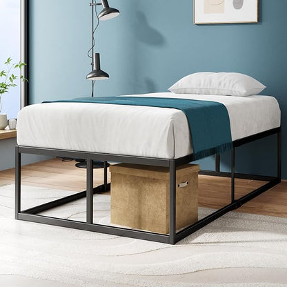 Zinus Joseph 18 Inch Platform Bed Frame, Wood Slat Support, No Box Spring Needed, Eco Friendly WonderBox(TM) Packaging, Easy Assembly, Black, Twin