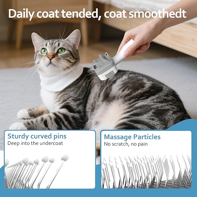 5 in 1 Pet Steam Brush for Dogs & Cats – Self Cleaning, 3 Pet Brush for Smoothing, Dematting, Thinning – Shedding, Grooming & Hair Removal, Includes Shampoo & Storage Case (8.0"-promax)-Mewly Pet