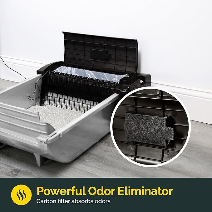 Pet Zone Self Cleaning Semi Automatic Cat Litter Box - Smart Scoop Cat Litter Box with 6 Bags & Carbon Filter for Up to Two Cats 6-16 Pounds-Mewly Pet