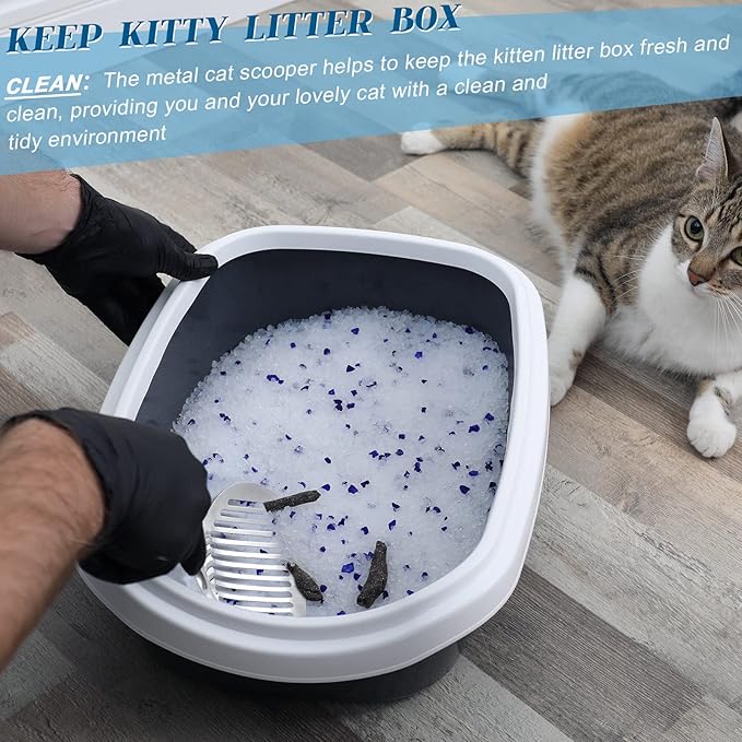 2 Pcs Cat Metal Litter Scoop Litter Scoop, Cat Accessories Scooper Stainless Steel Kitty Poop Sifting Cleaning for Litter Box, Metal Poop Sifter Pet Supplies-Mewly Pet