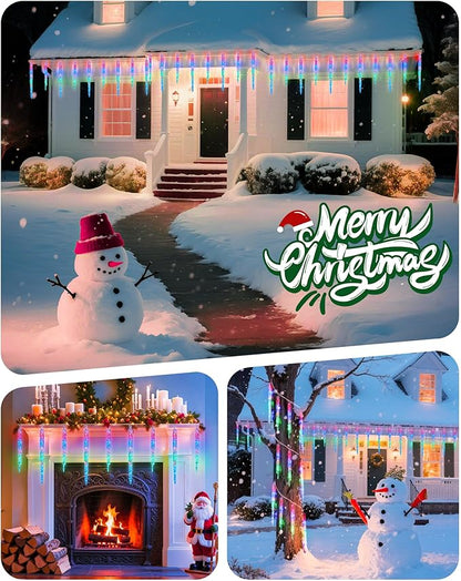 Minetom Icicle Lights Outdoor with Clips, 20ft 100 LED 20 Tubes Twinkling Crystal Icicle String, Connectable Waterproof Hanging Christmas Lights Plug in for Eave Outdoor, Multicolor