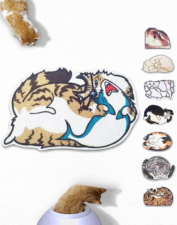 Lukamoo® Cute Cat Litter Mat (30’’x20’’), Large/L, for Kitty Litter & Cute Cat Litter Box, Litter Trapping Mat (mackerel tabby)-Mewly Pet