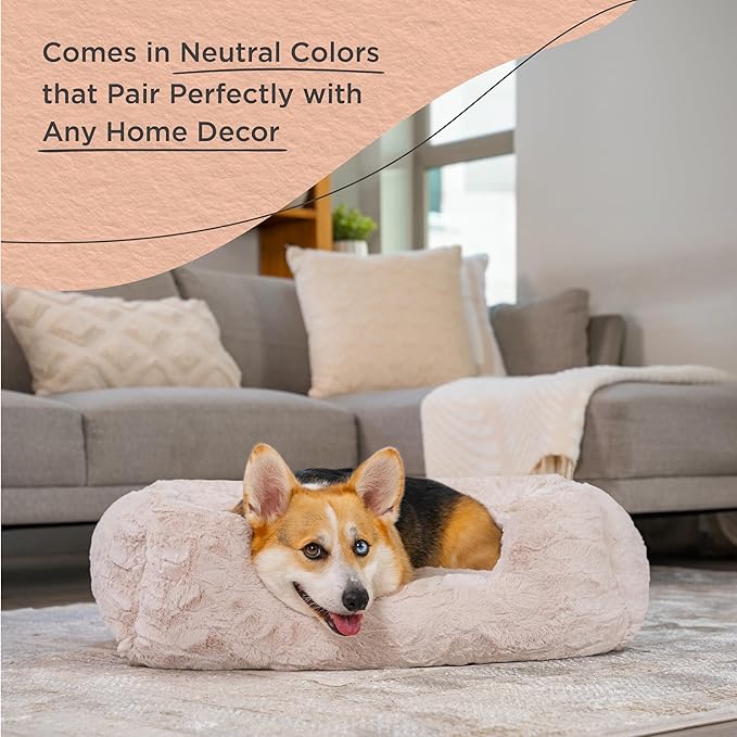 Best Friends by Sheri Lux Lounge Bed Calming Faux Fur Dog Bed, Oyster, Cream, Medium, 30" x 20"-Mewly Pet