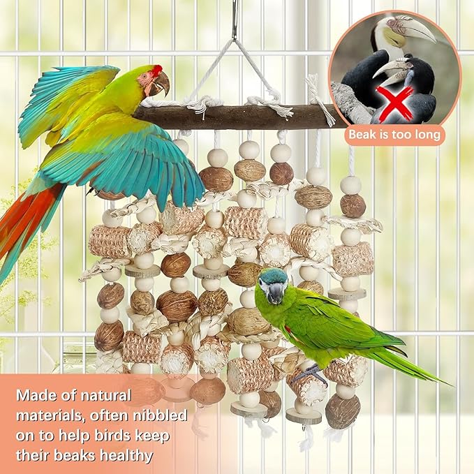 PINVNBY Large Parrot Toys Natural Nuts Corn Cob Wooden Chewing Tearing Toy for African Grey Macaws Amazon Cockatoos Eclectus Conures Cockatiels Cockatoo and Large Medium Birds (Natural)-Mewly Pet