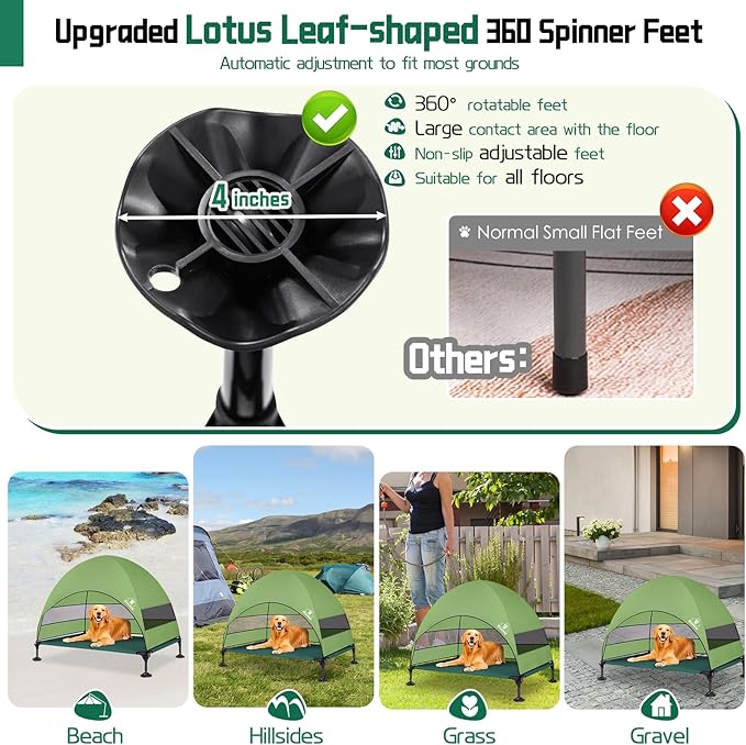 Elevated Outdoor Dog Bed with Canopy & Adjustable Feet - Larger Shade for Camping, Backyard & Patio-Mewly Pet