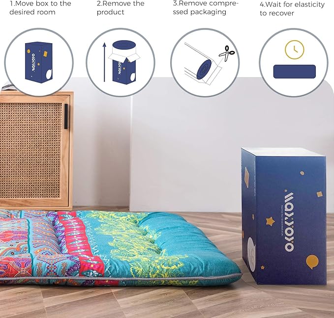 MAXYOYO Bohemian Retro Mattress Boho Floral Style Japanese Futon Mattress Tatami Floor Mat Foldable Lounger Portable Camping Sleeping Pad Couch Bed Twin Size