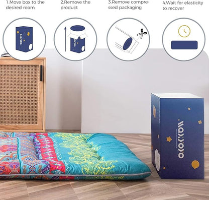 MAXYOYO Bohemian Retro Mattress Boho Floral Style Japanese Futon Mattress Tatami Floor Mat Foldable Lounger Portable Camping Sleeping Pad Couch Bed Twin Size